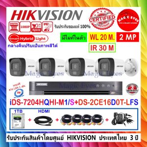 HIKVISION 2MP รุ่น DS-2CE16D0T-LFS 2.8mm(4)+DVR iDS-7204HQHI-M1/S+1TB FUSET