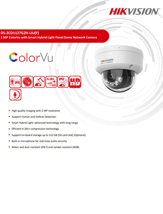 HIKVISION COLORVU IP 2MP กล้องวงจรปิด DS-2CD1127G2H-LIU 2.8mm(1ตัว) - Image 2