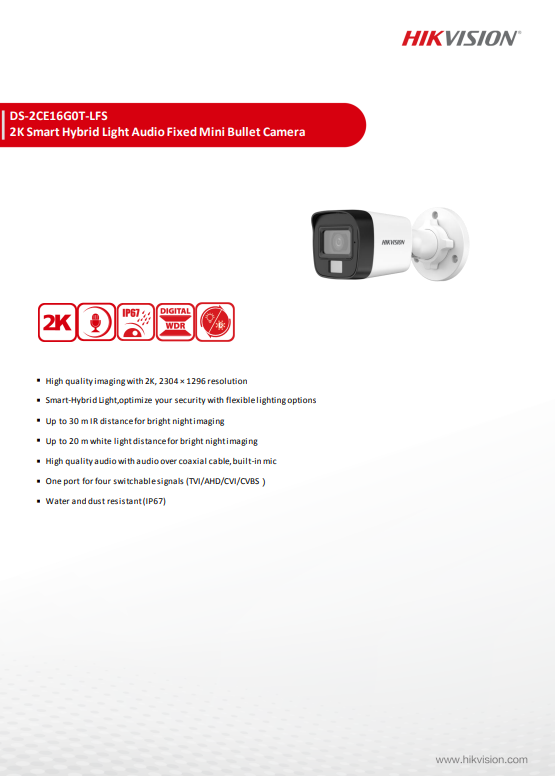 HIKVISION กล้องวงจรปิด Smart Hybrid Light 2K รุ่น DS-2CE16G0T-LFS 2.8mm หรือ 3.6mm (1ตัว) - Image 2