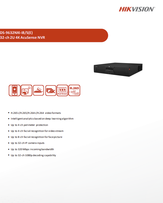 HIKVISION AcuSense NVR DS-9632NXI-I8/S เครื่องบันทึกภาพ - Image 2